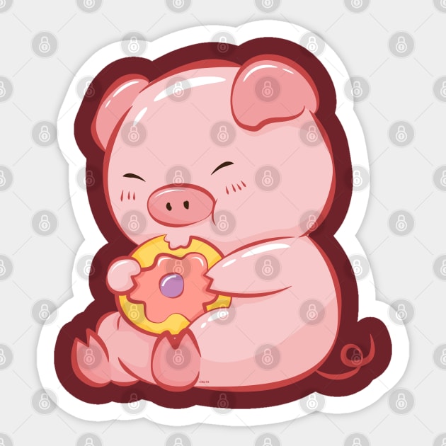 Cute Piggy Eating a Donut Sticker by creative